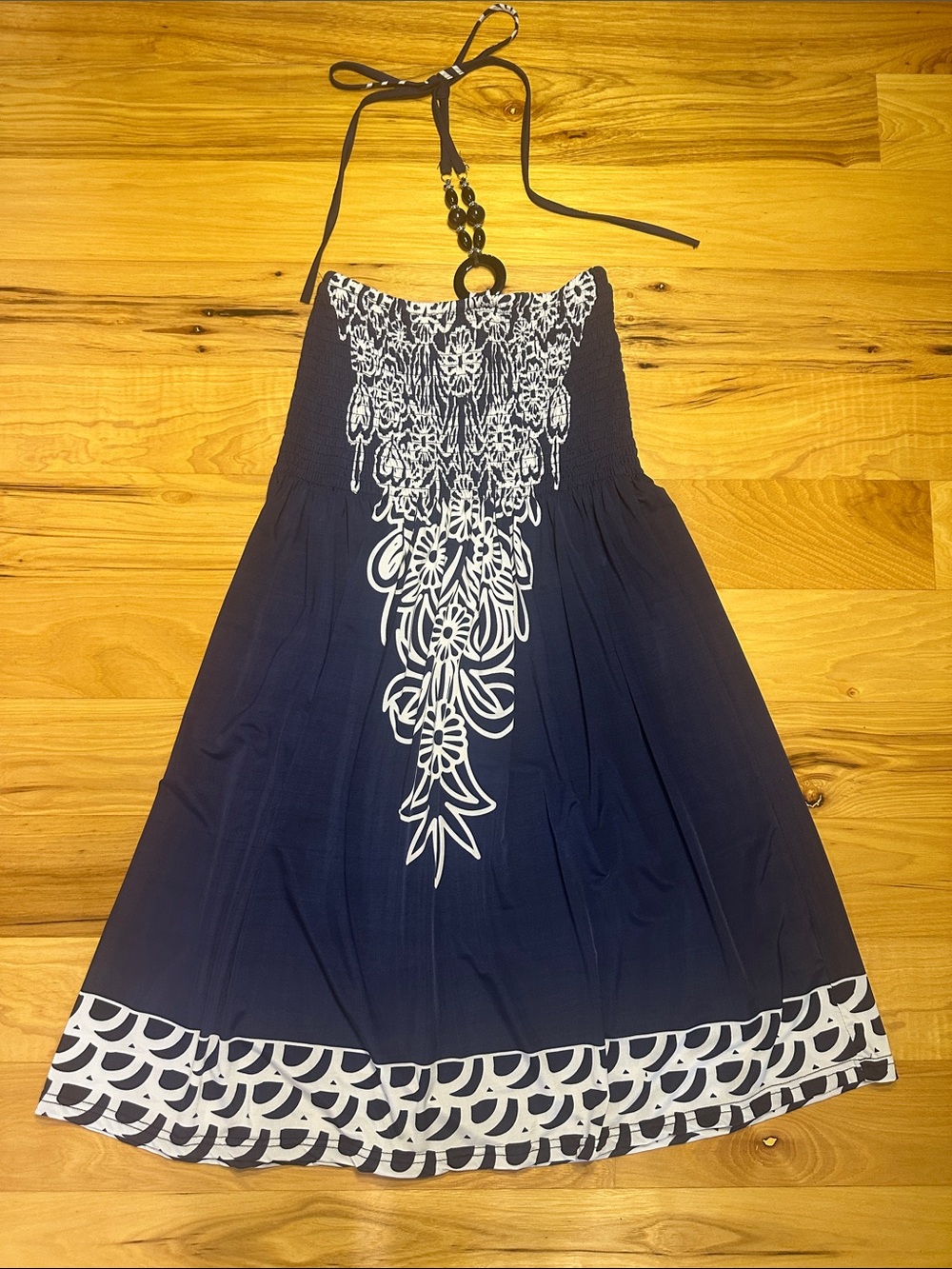 Magic Navy Strapless Sundress with White Floral Print
